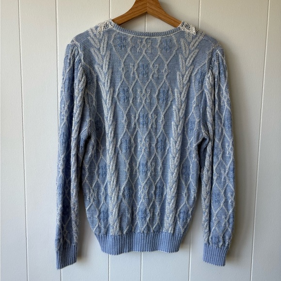 Blue Cable Knit Sweater with Lace Collar - Picture 6 of 7